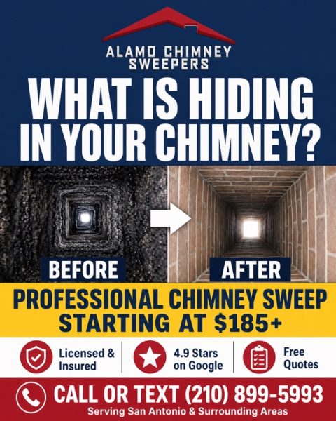 Alamo Chimney sweepers 3 Before and after photo of a chimney flue: professional chimney sweep starting at $185+ from Alamo Chimney Sweepers